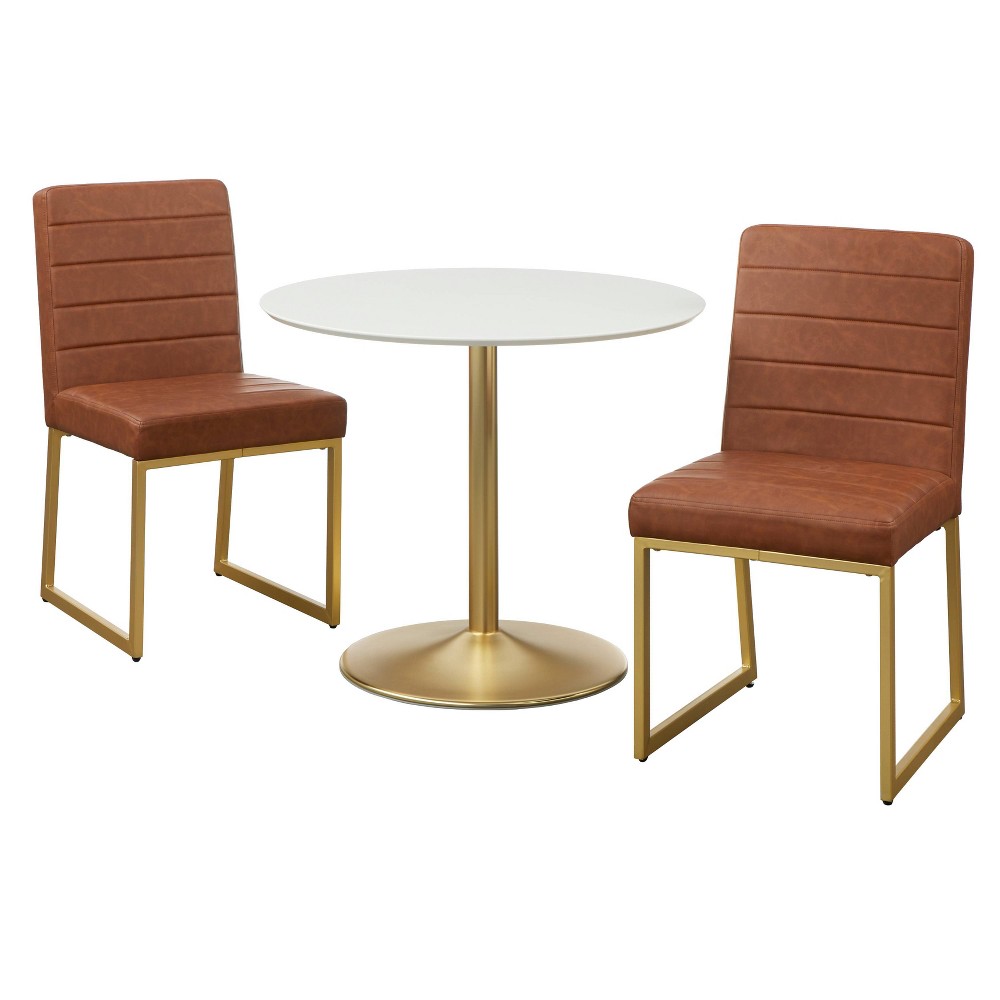 3pc Chantel Round Dining Set White/Camel Brown - Lifestorey