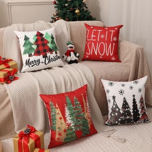 Christmas Pillow Covers 18"x18" Set of 4, Cute Christmas Patterns, Tree, Merry Christmas - 1 of 2