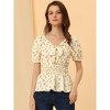 Allegra K Women's Summer Tie Neck Short Sleeve Smocked Waist Floral Print Blouses - 4 of 4