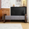 Indoor Long Shaped Ottoman,Linen Fabric Upholstered Bench,Front Door Shoe Storage Bench Entryway Bench With Wooden Legs-Cuddlewood - 2 of 4