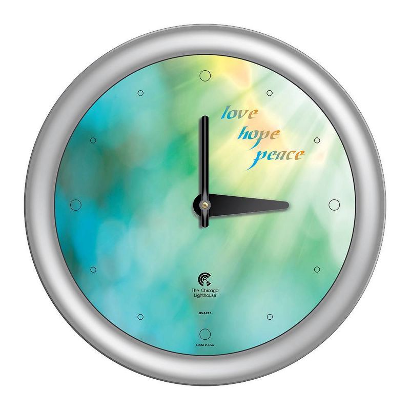 14&#34; x 1.8&#34; Peace Love Hope Quartz Movement Decorative Wall Clock Silver Frame - By Chicago Lighthouse, 1 of 5
