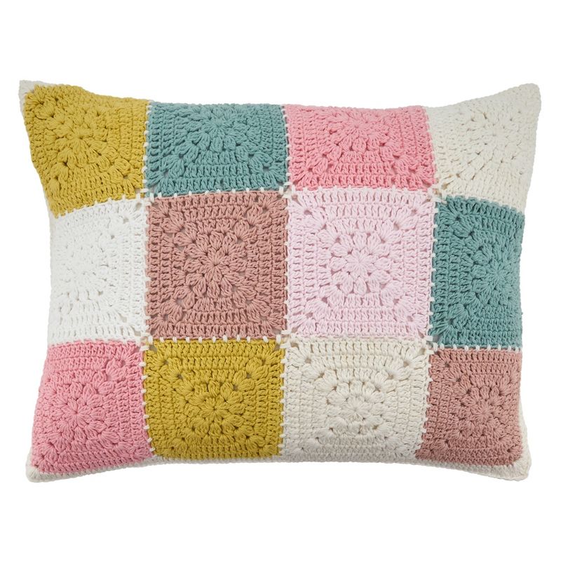 Saro Lifestyle Saro Lifestyle Cotton Pillow Cover With Crochet Design, Multi, 12"x16", 1 of 3