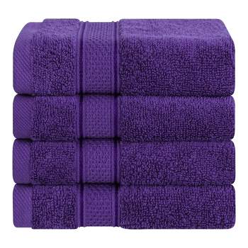 American Soft Linen Salem 4 Pack Washcloth Set, 100% Cotton Washcloth Hand Face Towels for Bathroom and Kitchen, Purple