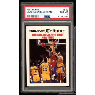 Magic Johnson/Michael Jordan Card 1991-92 Hoops #542 PSA 8