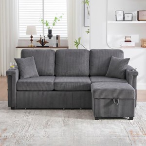 Sofa Couch Modern Convertible with USB Port Storage Ottoman for Living Room 76.38"W - 3irtyhousy - 1 of 4