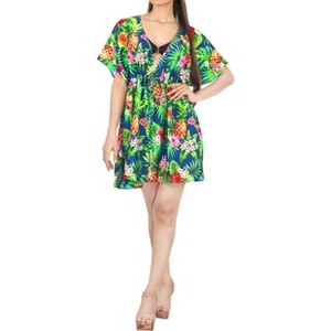 LA LEELA Women's Beachwear Vacation Mini Dress Summer Short Fall Swimsuit Cover ups Tops X-Large-XX-Large Blue Leaf - 1 of 3