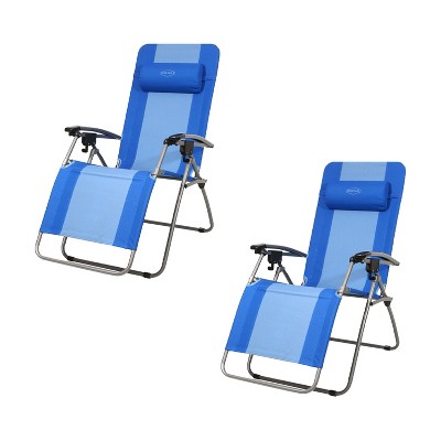 Kamp-Rite KAMPAC076 Outdoor Furniture Camping Beach Patio Sports Anti Gravity Folding Reclining Chair, Blue (2 Pack)