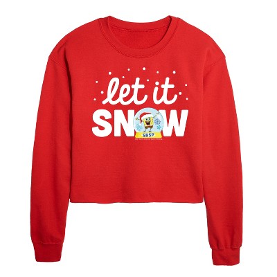 SpongeBob SquarePants Let It Snow Cropped Long Sleeve Crew Neck Sweatshirt - Red - X-Large