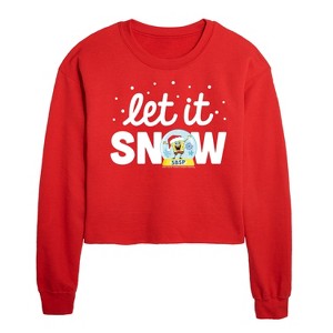 SpongeBob SquarePants Let It Snow Cropped Long Sleeve Crew Neck Sweatshirt - Red - X-Large - 1 of 4