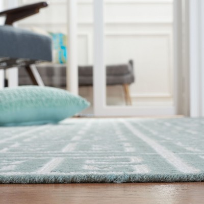 Blue and Ivory Geometric Handmade Wool Area Rug