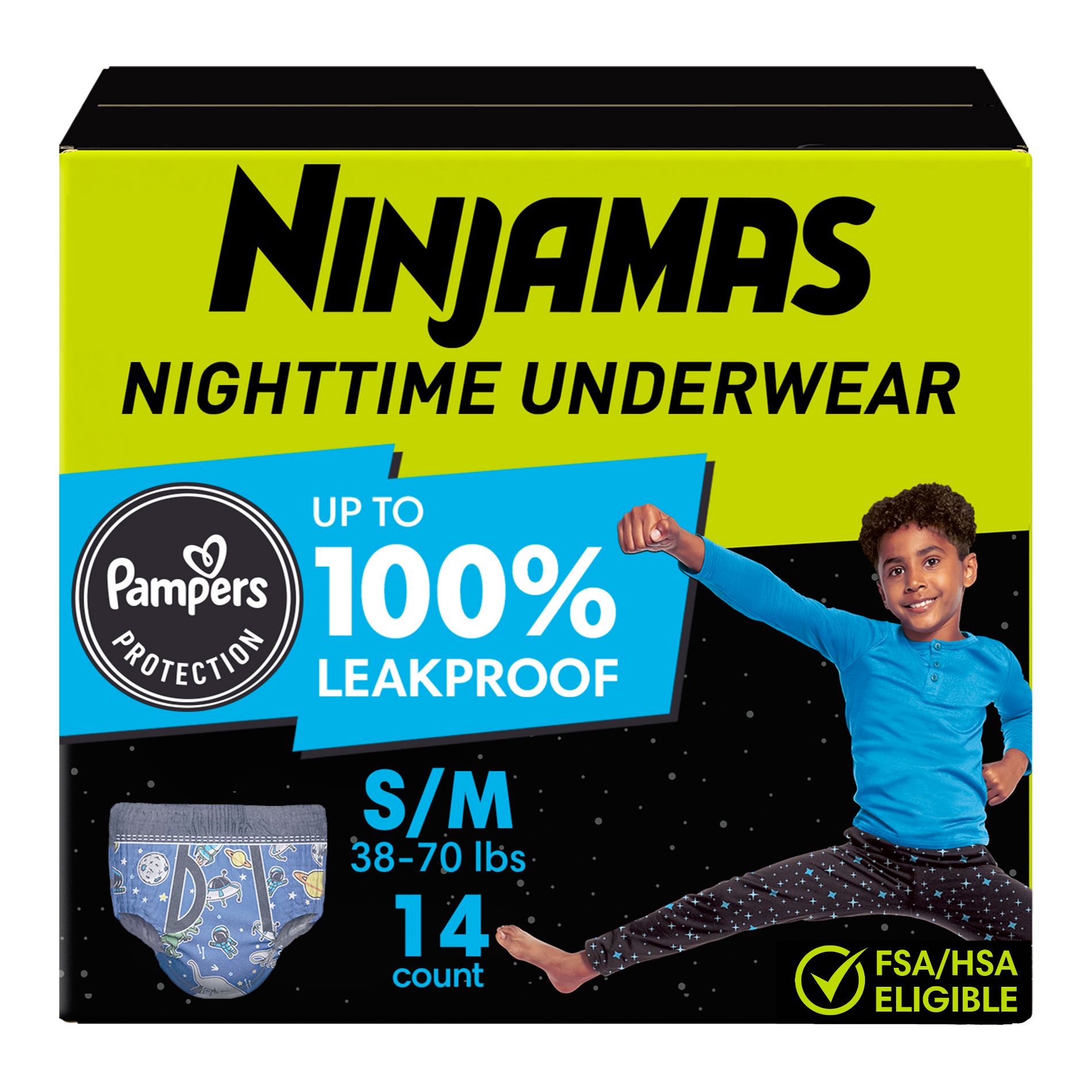 Pampers Ninjamas Nighttime Bedwetting Underwear Boy - Size S/M - 14ct: Odor Control, Leak Guards, All-Night Protection
