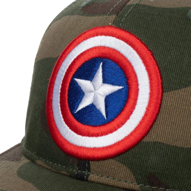 Marvel Men's Captain America Shield Logo Camo Print Precurved Snapback Hat OSFM Green, 2 of 5
