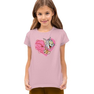 Boys' Short Sleeve Tom and Jerry Valentine's Day Love Hearts T-Shirt Boys and Girls - 1 of 4