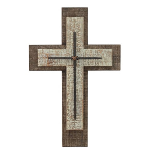 15 8 X 10 2 Decorative Wooden Cross Wall Art Worn White Brown Stonebriar Collection Target