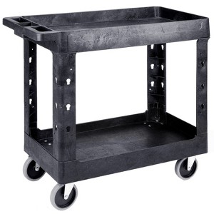 Itopfox Heavy Duty Plastic Utility Cart with Deep Shelves and Swivel Wheels - 2 Tier Service Cart for Warehouse Cleaning Safely Holds up to 550 lbs - 1 of 4