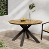 Round Outdoor Dining Table, Teak Acacia Wood Patio Tabletop with Black Metal Legs – Cuddlewood - 3 of 4