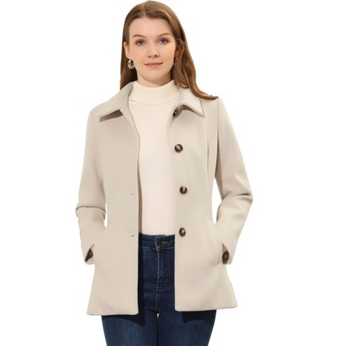 Inspire Chic Women s Work Office Winter Overcoat Single Breasted Point Collar Pea Coat Beige Small Target