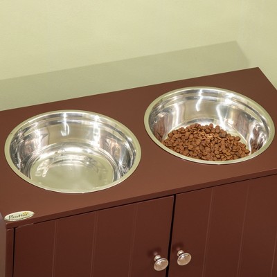 Brown Elevated Dog Feeding Station with Stainless Steel Bowls and Storage