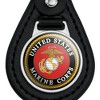 Marines USMC Emblem Black Yellow Red Officially Licensed Black Leather Keychain - 3 of 4