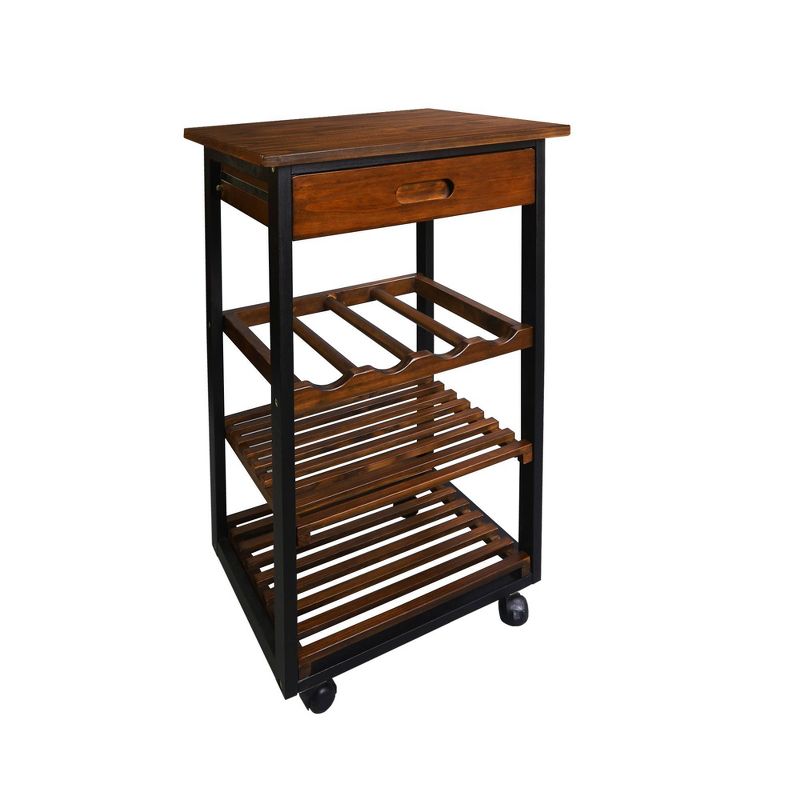 19&#34; Solid Wood Rolling Kitchen Cart with Wine Rack and Drawer Dark Brown - Flora Home, 2 of 14