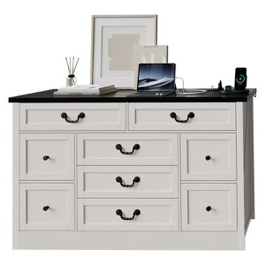 9-Drawer Chest Particleboard Dresser - White Bedroom Dresser, Large Capacity, Multifunctional Storage, Built-In Charging Station with Power Outlets - 1 of 4