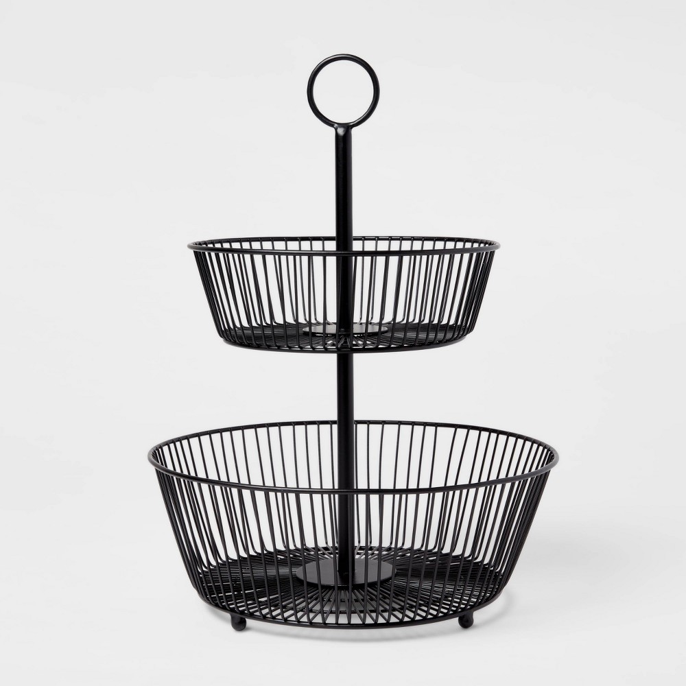 Photos - Other interior and decor Iron Wire 2-Tier Fruit Basket Black - Threshold™