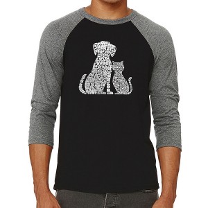 LA Pop Art Men's Raglan Baseball Word Art T-shirt - Dogs and Cats - 1 of 4