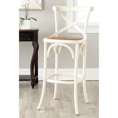 Franklin 44" Antique White Wood Bar Stool with Rattan Seat