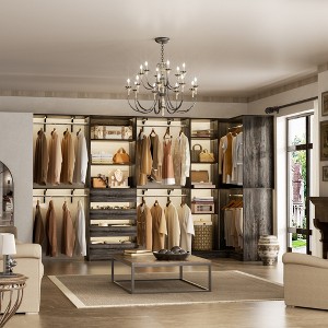Aheaplus Corner Closet System with 6 Hanging Rods, Closet Organizer System with Shelves and Drawers - 1 of 4