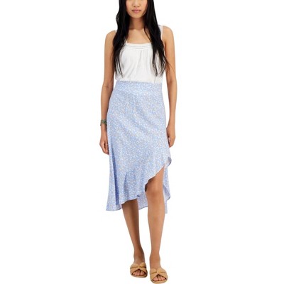 Hippie Rose Womens Floral Print Asymmetrical Skirt, Blue, Small