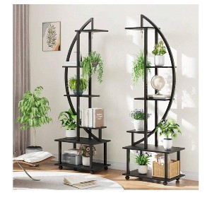 Black 6-Tier 69.2'' Tall Half Moon Plant Stand With Drawers, Metal Indoor Plant Shelf Rack For Multiple Plants, Sturdy Tiered Circle Display Holder - 1 of 4