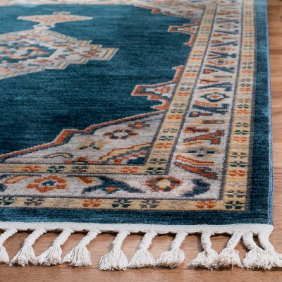 Blue Medallion Cotton Chenille Rectangular Area Rug