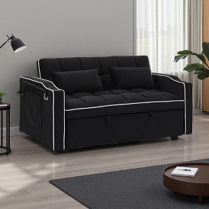 55.5" Velvet Foldable 2-Seater Sofa Bed with Adjustable Back & USB Port - 1 of 4
