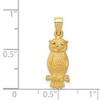 Black Bow Jewelry 14k Yellow Gold Satin & Diamond Cut Owl Pendant, 8mm (5/16 inch) - 4 of 4