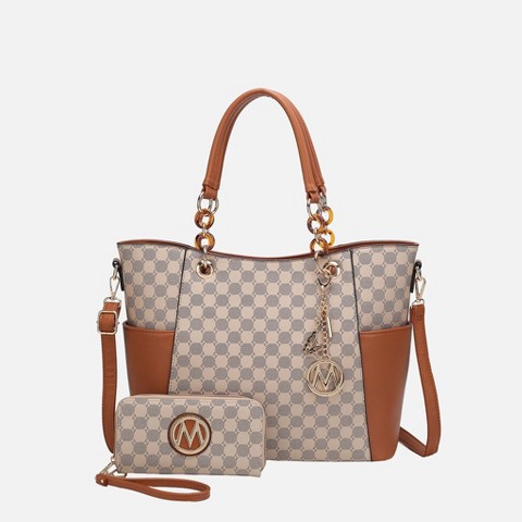MKF Collection Large Tote Bag Circular Print Vegan Leather with Wallet 2-Piece Set, Merlina – MKF Collection by Mia K - Cognac