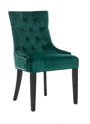 Emerald Velvet Upholstered Parsons Side Chair with Espresso Wood Legs