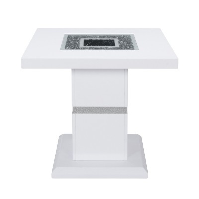 HomeRoots 24" White and Silver Glass and Wood Faux Crystal Bling Square Pedestal End Table