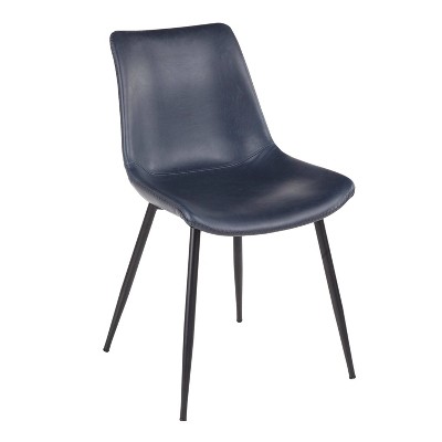 High Blue Faux Leather Upholstered Metal Side Chair