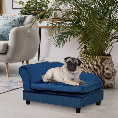 Blue Velvet Small Dog Sofa Bed with Storage