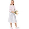 Girls Pleated Elastic High Waist A-Line Swing Maxi Long Metallic Shiny Shimmer Skirt - 3 of 4