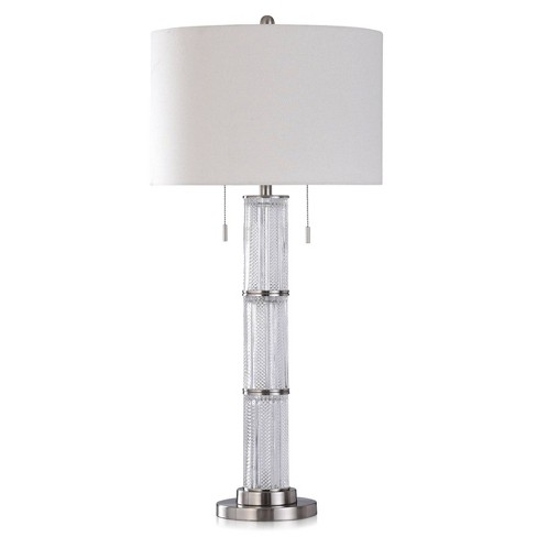Textured Glass Column Table Lamp With, Acrylic Column Table Lamp Usb Charger