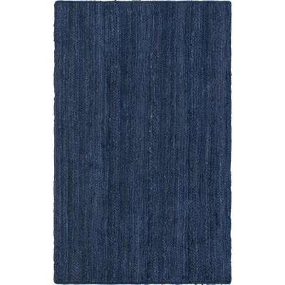 Handmade Navy Blue Reversible Wool Rectangular Rug