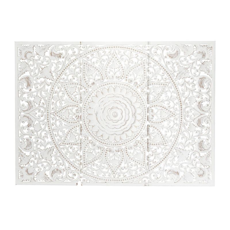 Set of 3 Wooden Floral Handmade Intricately Carved Wall Decors with Mandala Design White - Olivia & May, 5 of 8