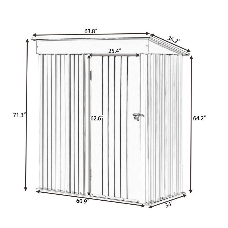 Patio 5ft x 3ft Garden Shed, Metal Lean-to Storage Shed with Lockable Door-ModernLuxe, 3 of 13
