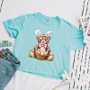 Teddy Bear Easter Basket Watercolor - Women's Boxy Crop Top Graphic T-Shirt - 2 of 4