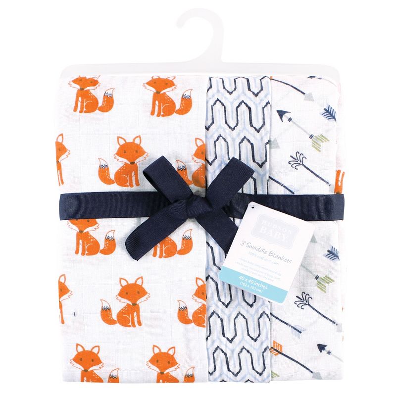 Hudson Baby Infant Boy Cotton Muslin Swaddle Blankets, Orange Foxes, One Size, 3 of 7