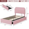 Twin/ Full/ Queen Bed Frame with Storage Headboard, Kids Bed Frame w/ 2 Drawers, Boucle Upholstered Platform Bed w/ Bookcase, No Box Spring Needed - 2 of 4