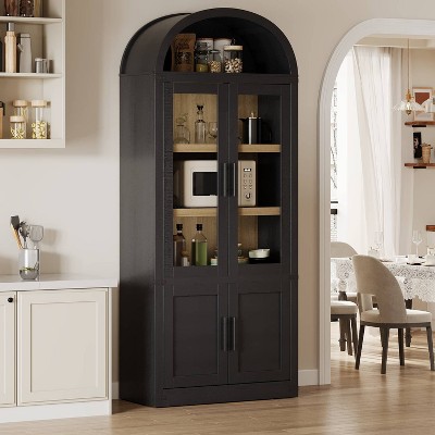 Arched Bookcase with Doors Tall Bookshelf Display Storage Shelves 71.4in Deep Wooden Cabinet Farmhouse Bookcases