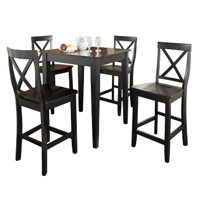 Black 5-Piece Pub Dining Set with X-Back Stools