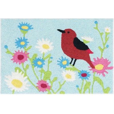 Jellybean Red Bird & Daisies Doormat– 20"x30" Indoor/Outdoor Mat, Machine Washable & Durable for Home or Patio